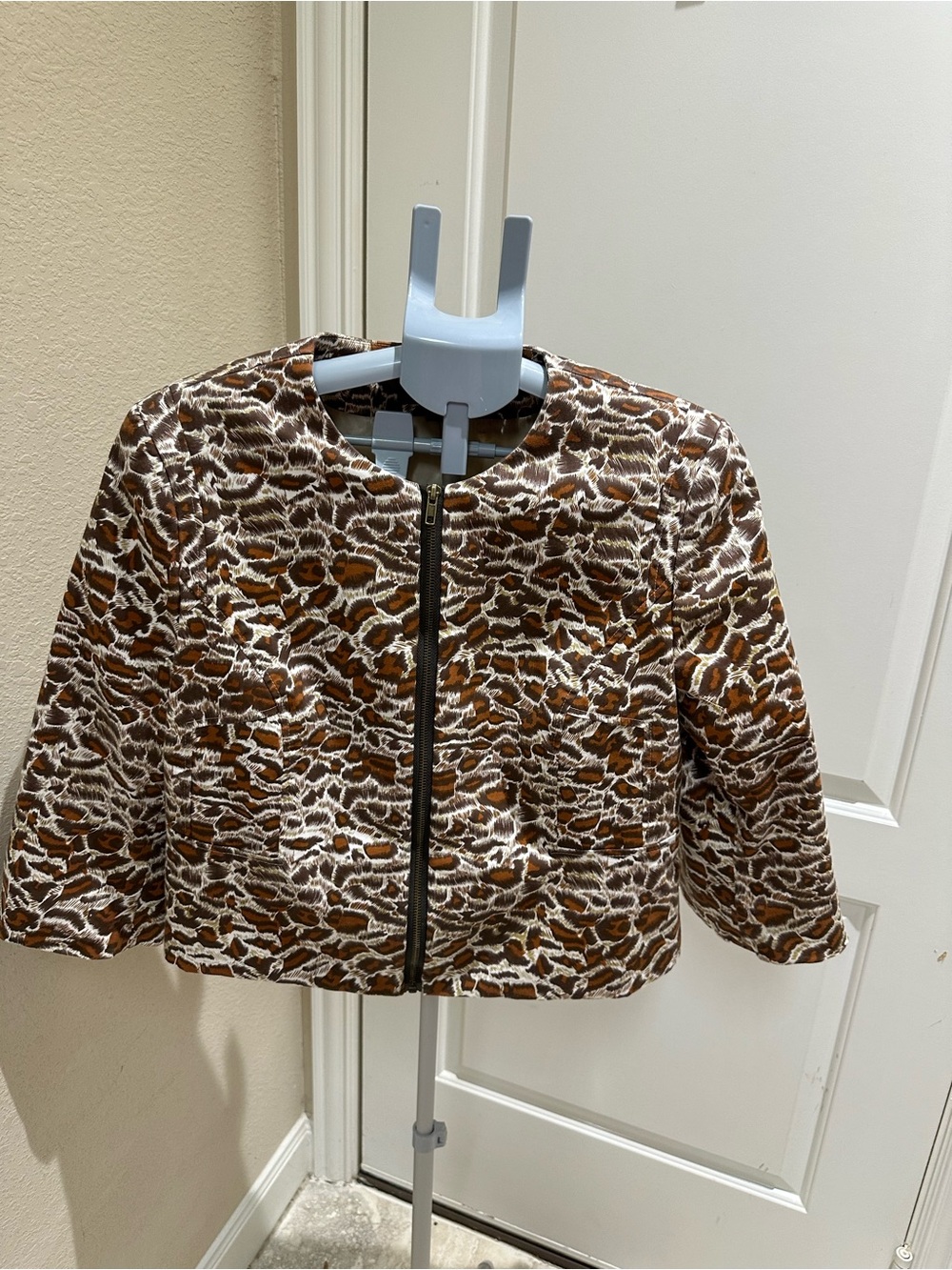 Sharagano Brown and White Leopard-Print Kids Zip Jacket